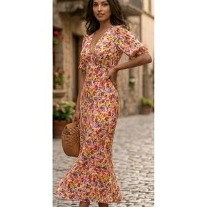 New Rixo x Target Floral Bias Cut Midi Dress 8 Boho Vibrant Cottage Elegant